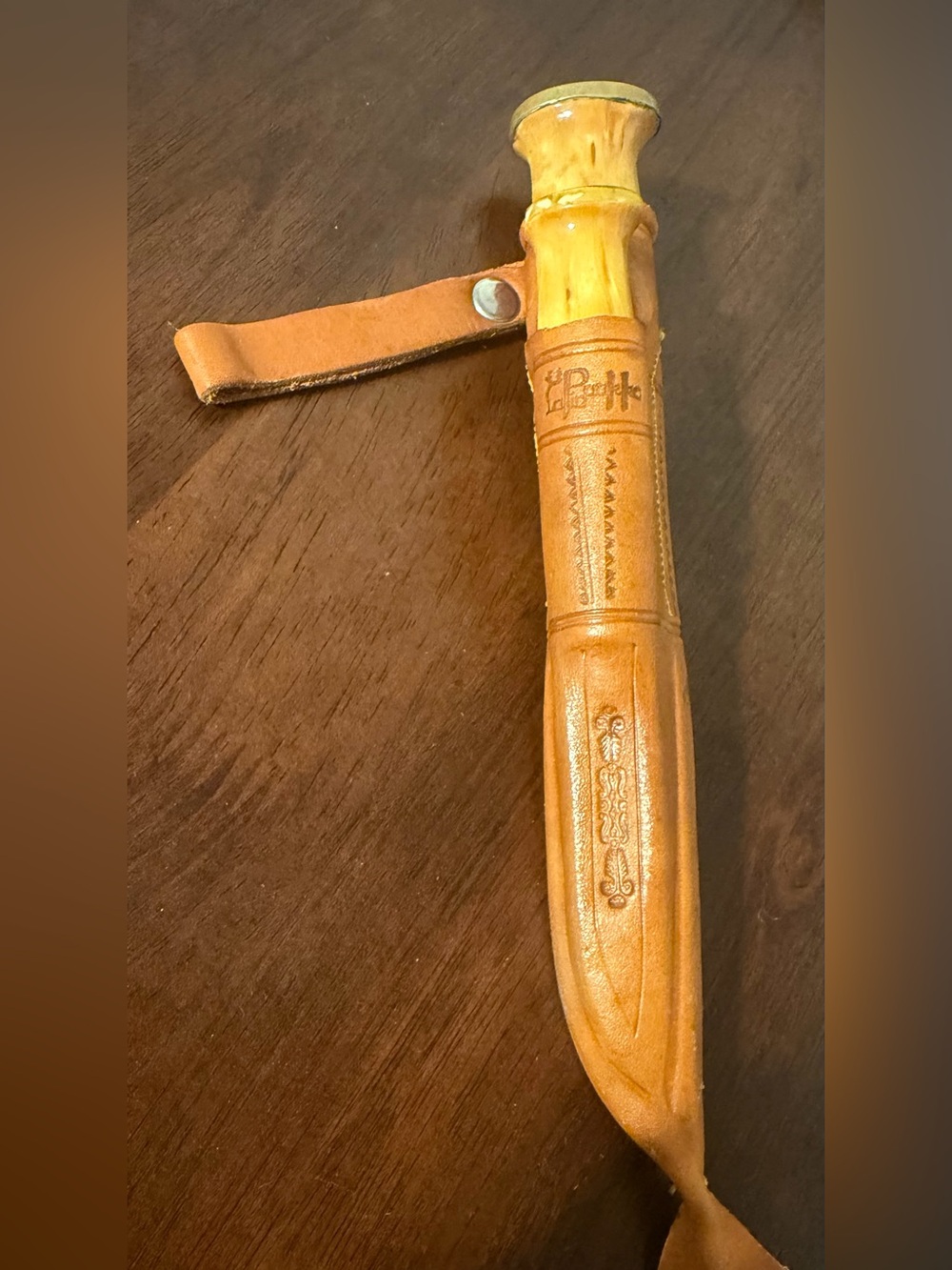 2 Signed Vintage Marttiini Finland Lappia Puukko Knife Birch with Double Sheath